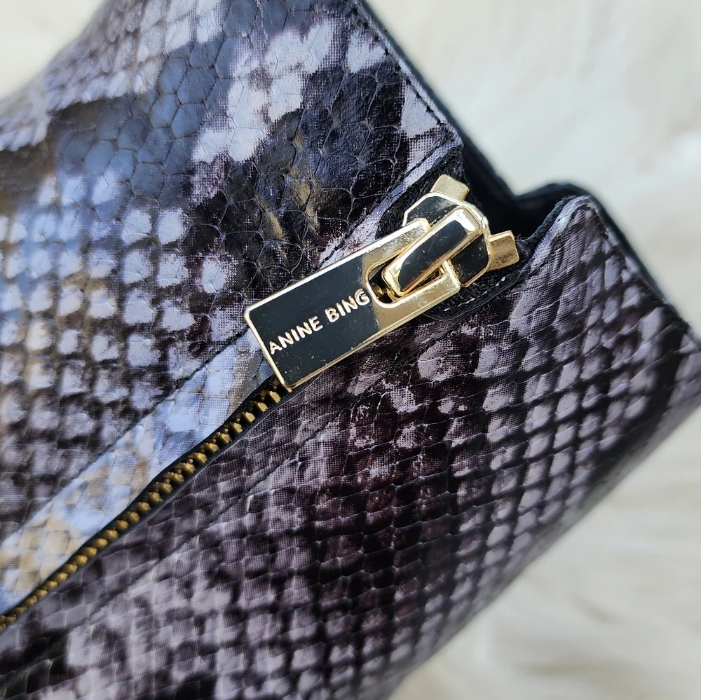 New Anine Bing Ava Boot Cloudy Blue Python